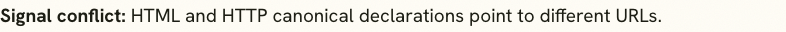 Canonical Checker finding that HTML and HTTP canonical declarations point to different URLs.