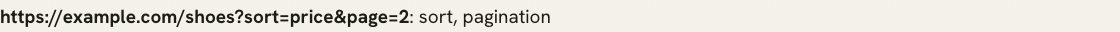 A supplied shoes URL with sort and page classified as sort and pagination.