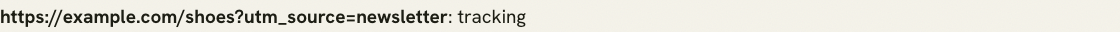 A supplied shoes URL with a UTM source classified as tracking.