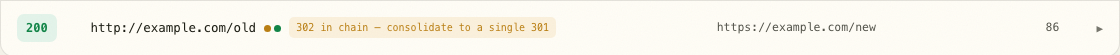 HTTP Status Checker finding that a tested source URL redirects and should be reviewed at its final destination.