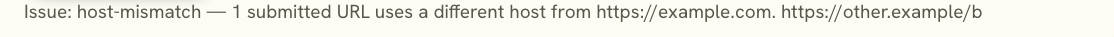 IndexNow host-mismatch warning.