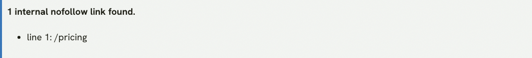 Link Analyzer finding an internal link that uses nofollow.