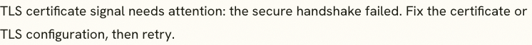 Website Safety Checker warning that the secure TLS handshake failed and the certificate or TLS configuration needs attention.