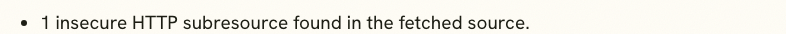 Website Safety Checker reporting one insecure HTTP subresource in the fetched HTTPS page source.