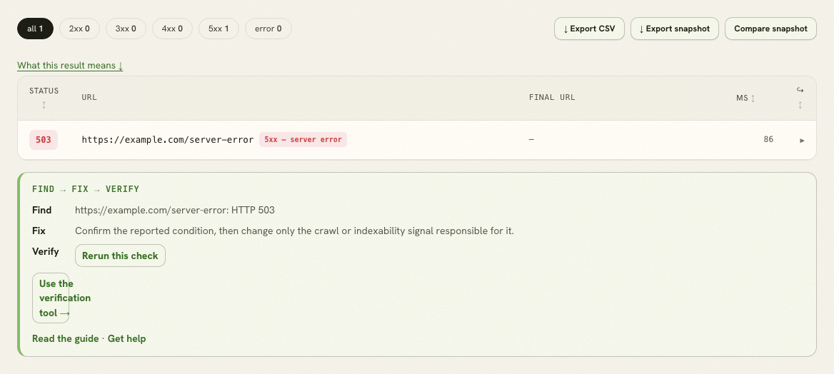 HTTP 503 response in HTTP Status Checker.