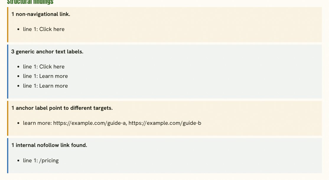 Ambiguous and generic internal anchor findings.