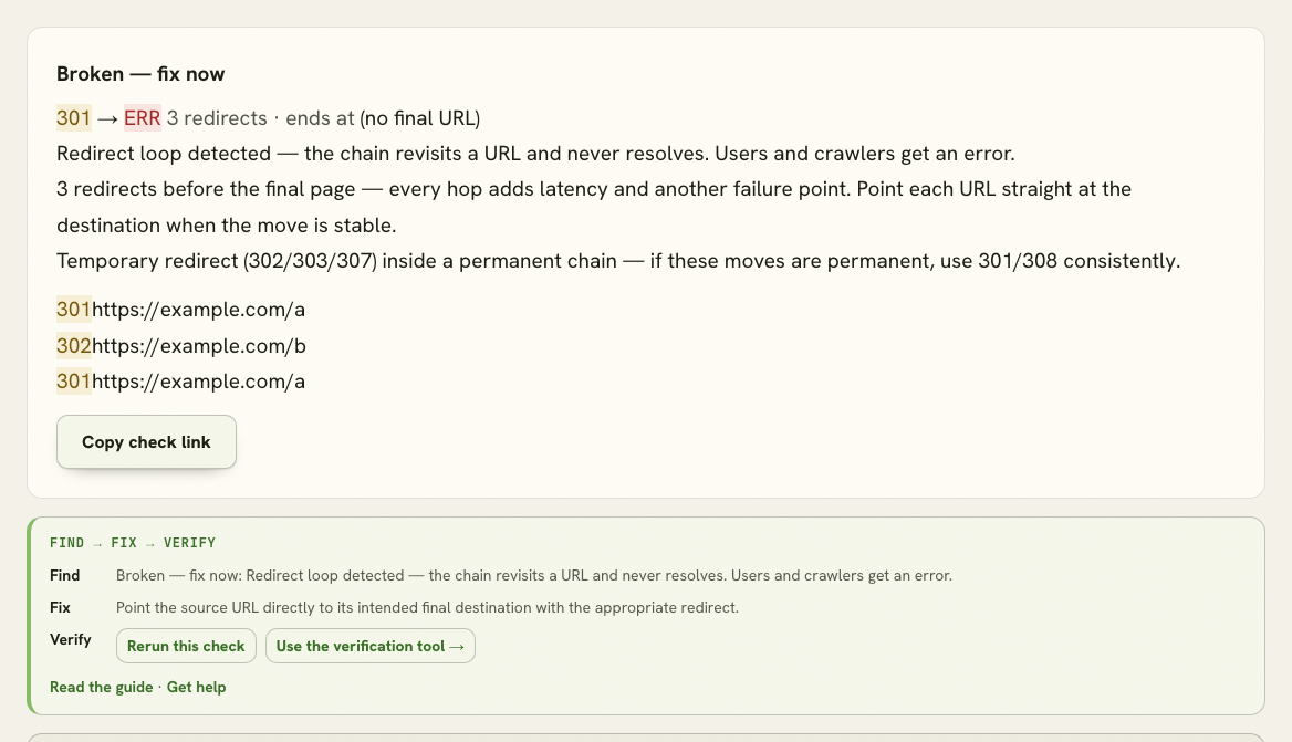 Redirect loop trace.
